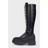 High leather boots with laces