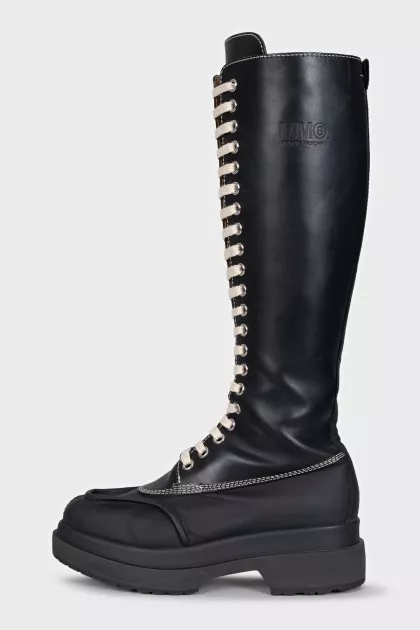 High leather boots with laces