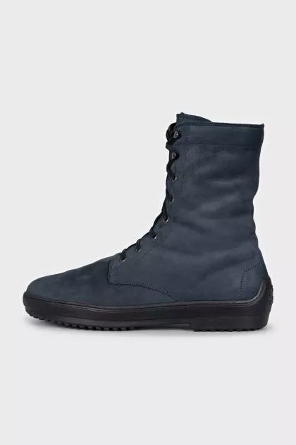 Men's insulated blue leather boots