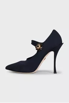 Blue high heels decorated with crystals