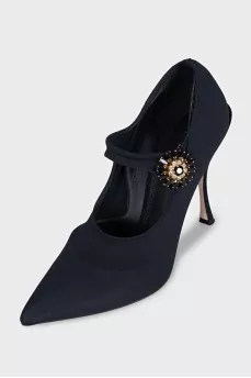 Blue high heels decorated with crystals
