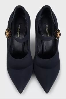 Blue high heels decorated with crystals