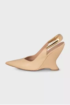 Beige wedge slingbacks