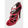 Red embossed leather sandals