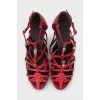 Red embossed leather sandals