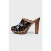Velor mules with studs and embroidery