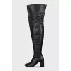 Leather over-the-knee boots with a zipper