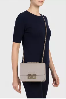 Leather crossbody bag with chain