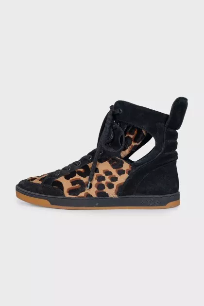 Animal print suede high-top sneakers