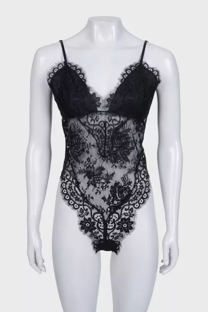 Black lace bodysuit with tag