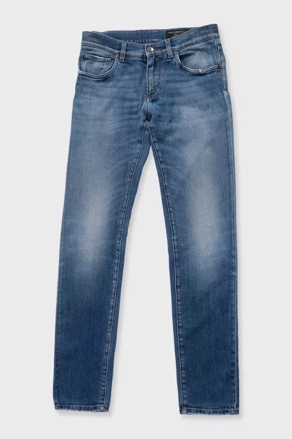 Men's blue jeans with a distressed effect