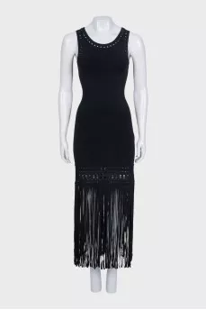Black sleeveless dress with fringe
