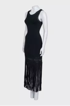 Black sleeveless dress with fringe