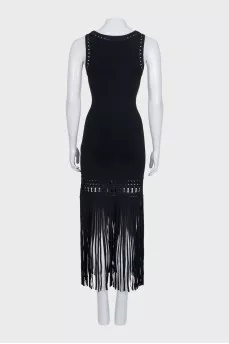 Black sleeveless dress with fringe