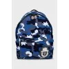 Men's blue backpack with military print
