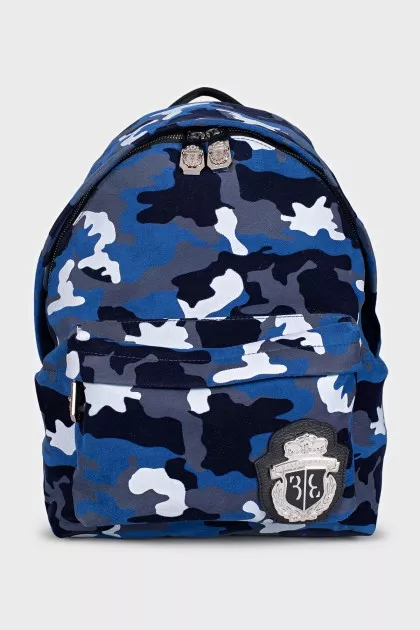 Men's blue backpack with military print