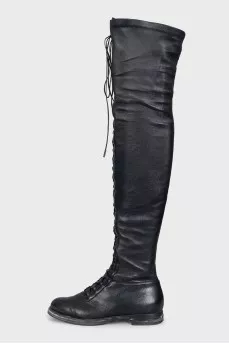 Black lace-up over-the-knee boots