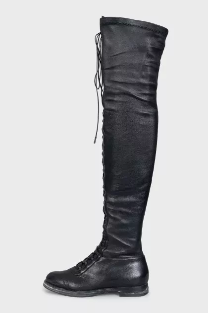 Black lace-up over-the-knee boots
