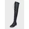 Black lace-up over-the-knee boots