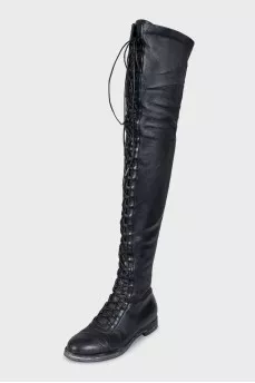 Black lace-up over-the-knee boots
