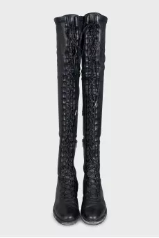 Black lace-up over-the-knee boots
