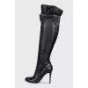 Leather over-the-knee boots with bows