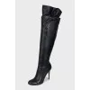 Leather over-the-knee boots with bows