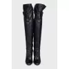 Leather over-the-knee boots with bows