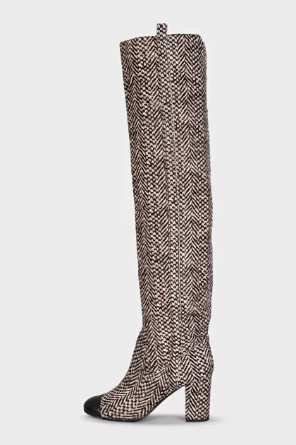 Over-the-knee boots with striped print