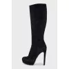 Black suede stiletto boots