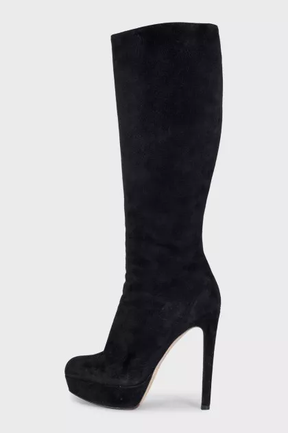 Black suede stiletto boots