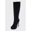 Black suede stiletto boots