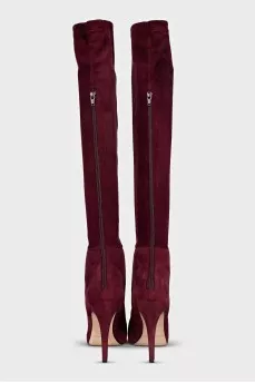 Burgundy suede over-the-knee boots