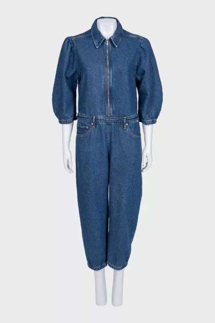 Straight-cut denim overalls