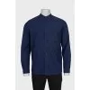 Men's blue straight-cut button-down shirt