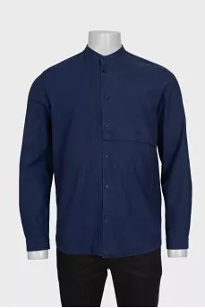 Men's blue straight-cut button-down shirt
