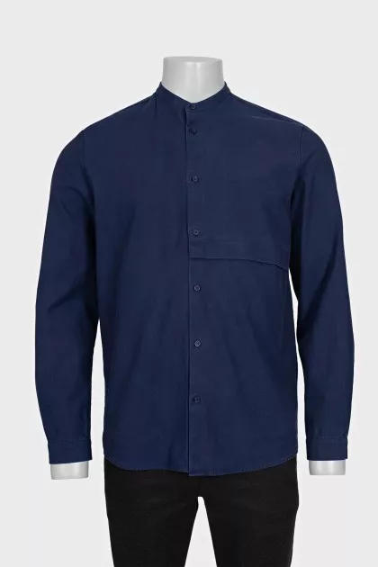 Men's blue straight-cut button-down shirt
