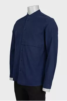 Men's blue straight-cut button-down shirt