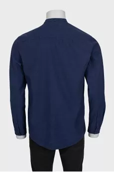 Men's blue straight-cut button-down shirt