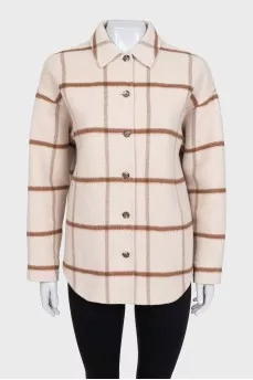 Cropped checkered shirt coat