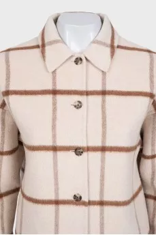 Cropped checkered shirt coat