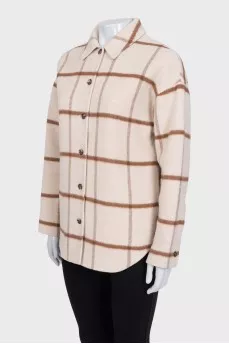 Cropped checkered shirt coat