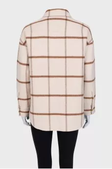 Cropped checkered shirt coat