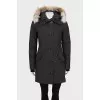 Black parka with a fur hood