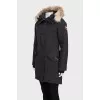 Black parka with a fur hood