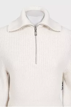 White cropped pullover with zipper