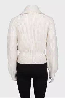 White cropped pullover with zipper