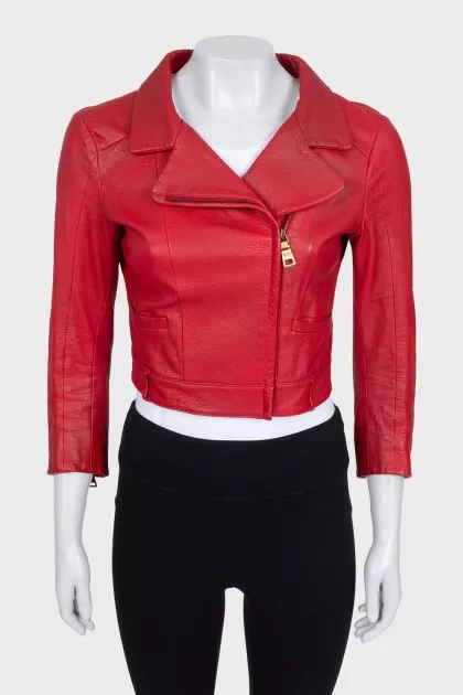 Cropped red leather jacket