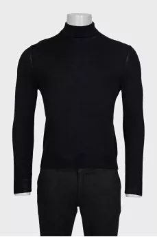 Men's black wool turtleneck with a straight cut