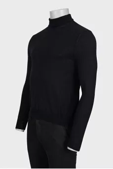 Men's black wool turtleneck with a straight cut